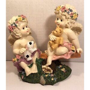Angels Cherubs Resin Musical Wind Up Figurine "Whistle While You Work" Song